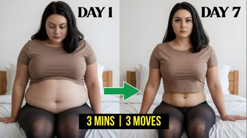 Get A FLAT Belly at HOME In 3 Mins, 3 Simple Moves! (No Gym, No Crunches)