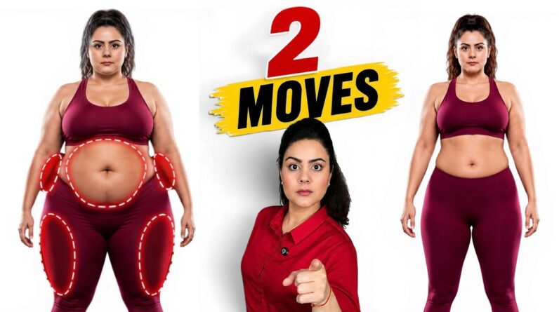 Do These 2 Moves To Lose Belly Fat + Thigh fat + Hip fat ( No Jumping )